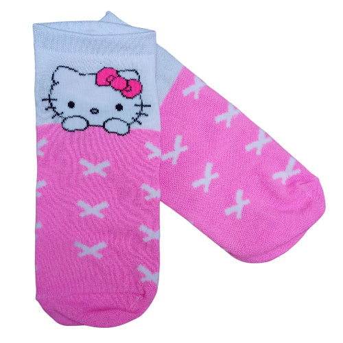 Medias soquete Sanrio - Hello Kitty camita rosa con cruces