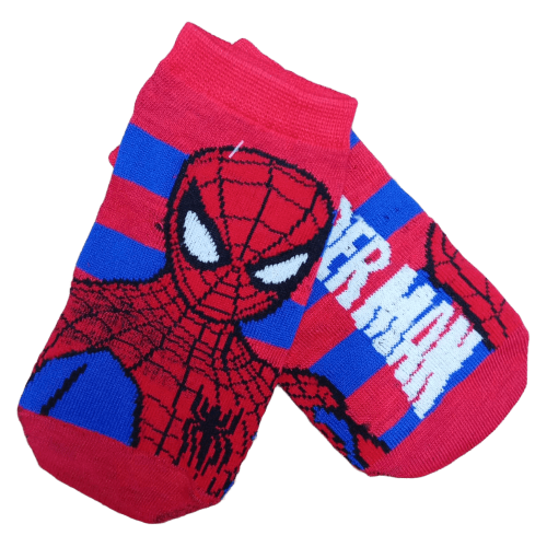 Medias soquete Spider-Man fondo rayado rojo y azul