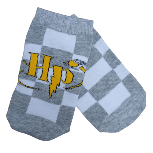 Medias soquete Harry Potter - Logo HP cuadros blancos y grises