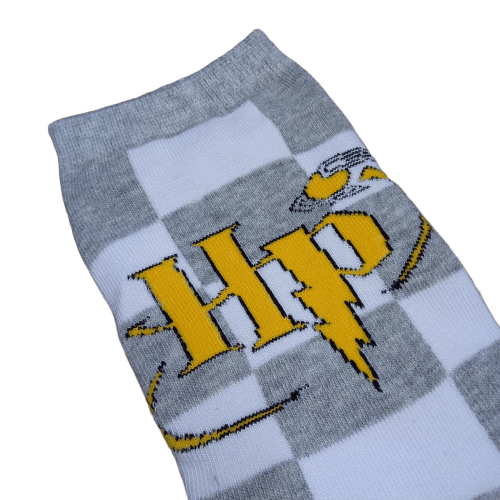 Medias soquete Harry Potter - Logo HP cuadros blancos y grises
