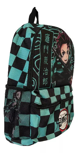 Mochila de Cordura Reforzada - Demon Slayer Tanjiro (fondo cuadros verde y negro)