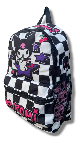 Mochila de Cordura Reforzada - Sanrio Kuromi (fondo cuadros blanco y negro)