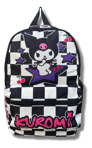 Mochila de Cordura Reforzada - Sanrio Kuromi (fondo cuadros blanco y negro)