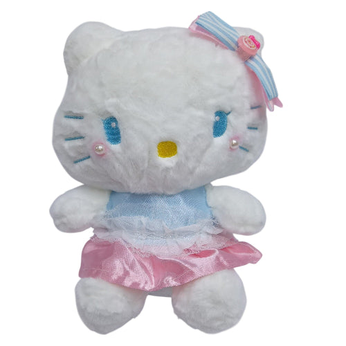 Peluche plush Sanrio - Hello Kitty perlitas vestido celeste y rosa 22CM