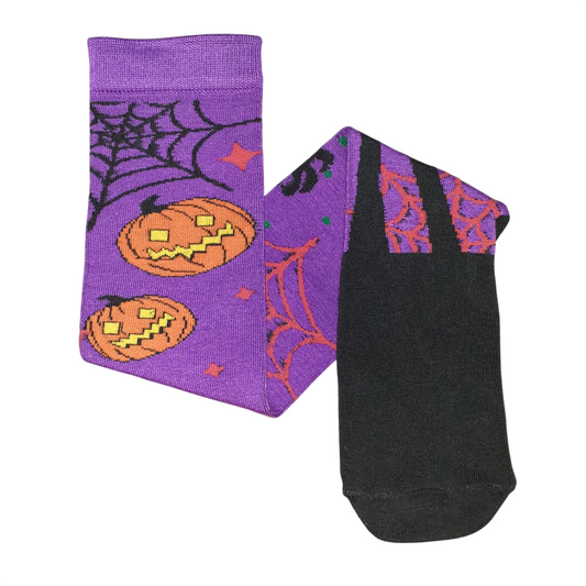 Medias bucaneras Halloween Calabazas Manos Fondo Violeta