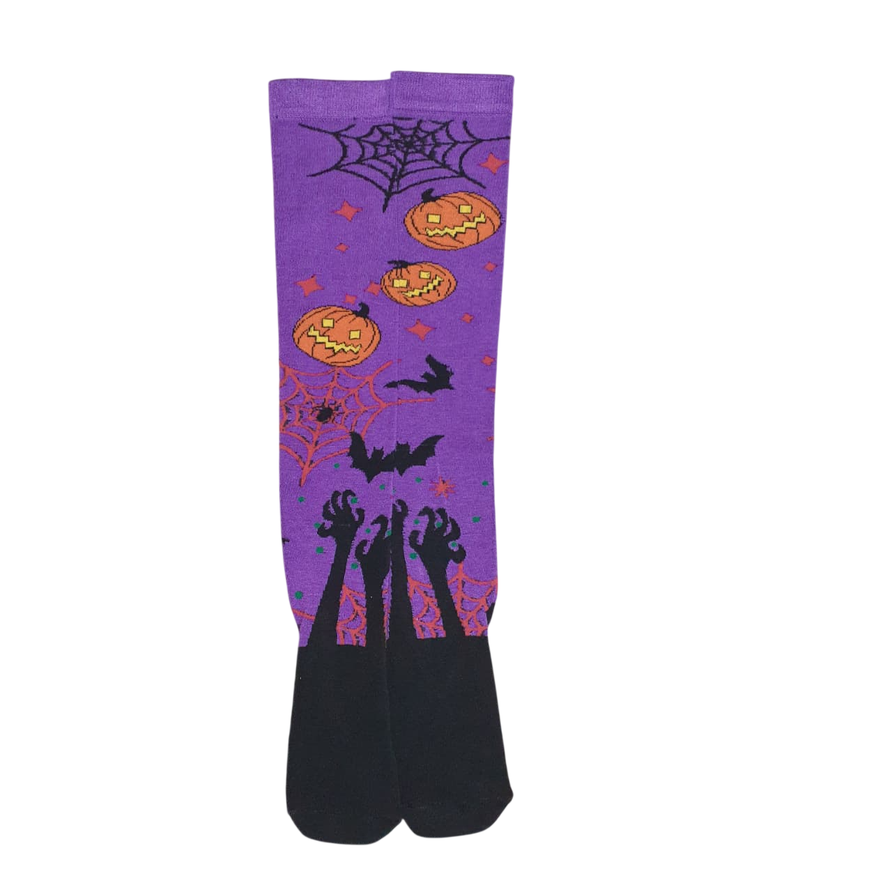 Medias bucaneras Halloween Calabazas Manos Fondo Violeta