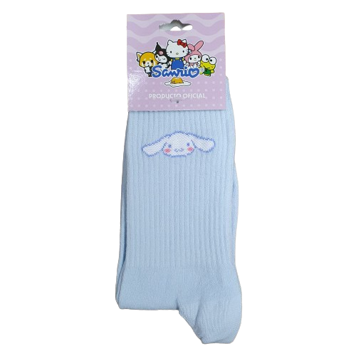 Medias 3/4 Puño Sanrio - Celeste con Carita Cinnamoroll Oficial