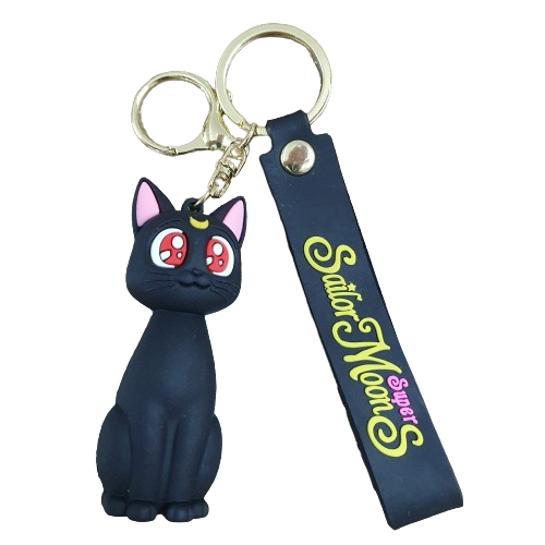 Llavero Goma 3D Sailor Moon - Gato Luna (Grande - Correa Negra)