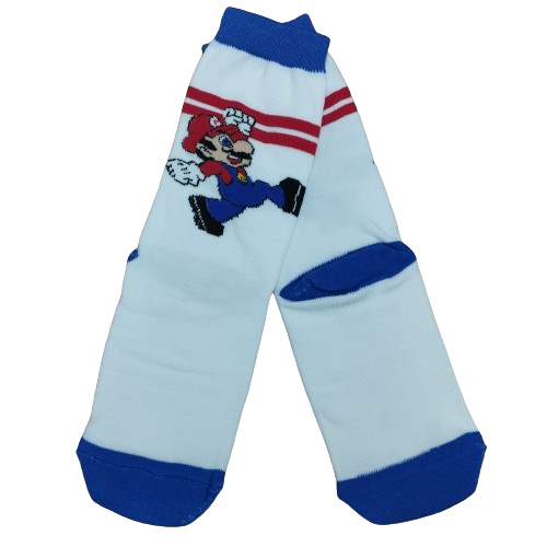 Medias 3/4 Mario Bros - Mario saltando (fondo blanco con rayas rojas)