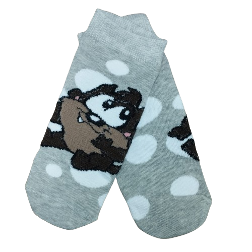 Medias Soquetes Looney Tunes - Mini Demonio Tazmania (Gris con Lunares)
