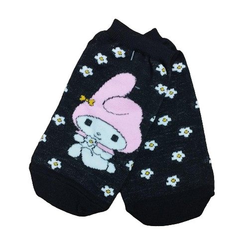 Medias Soquetes Sanrio - My Melody Florcitas (Fondo Negro)