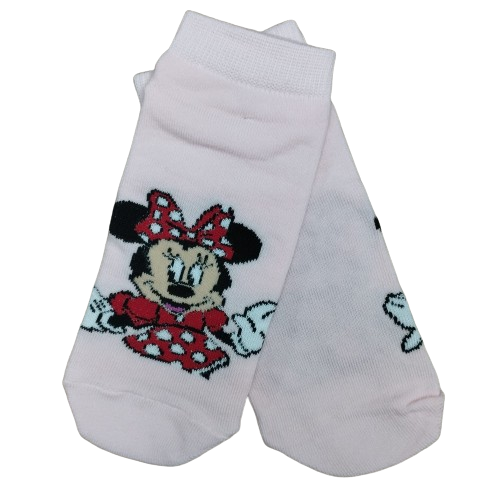Medias Soquetes Mickey Mouse - Minnie Vestido Lunares Rojo (Fondo Rosa)