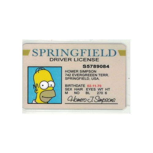 Credencial - Los simpsons - Licencia conducir Homero